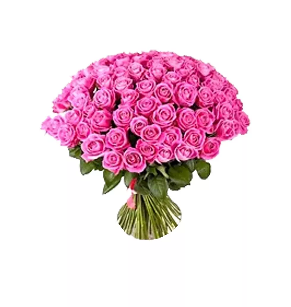 Bright 50 Long Stemmed Pink Roses Arranged in an Exclusive Bouquet.