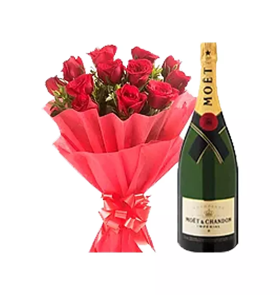 Exotic 12 Red Roses with Champagne Hamper