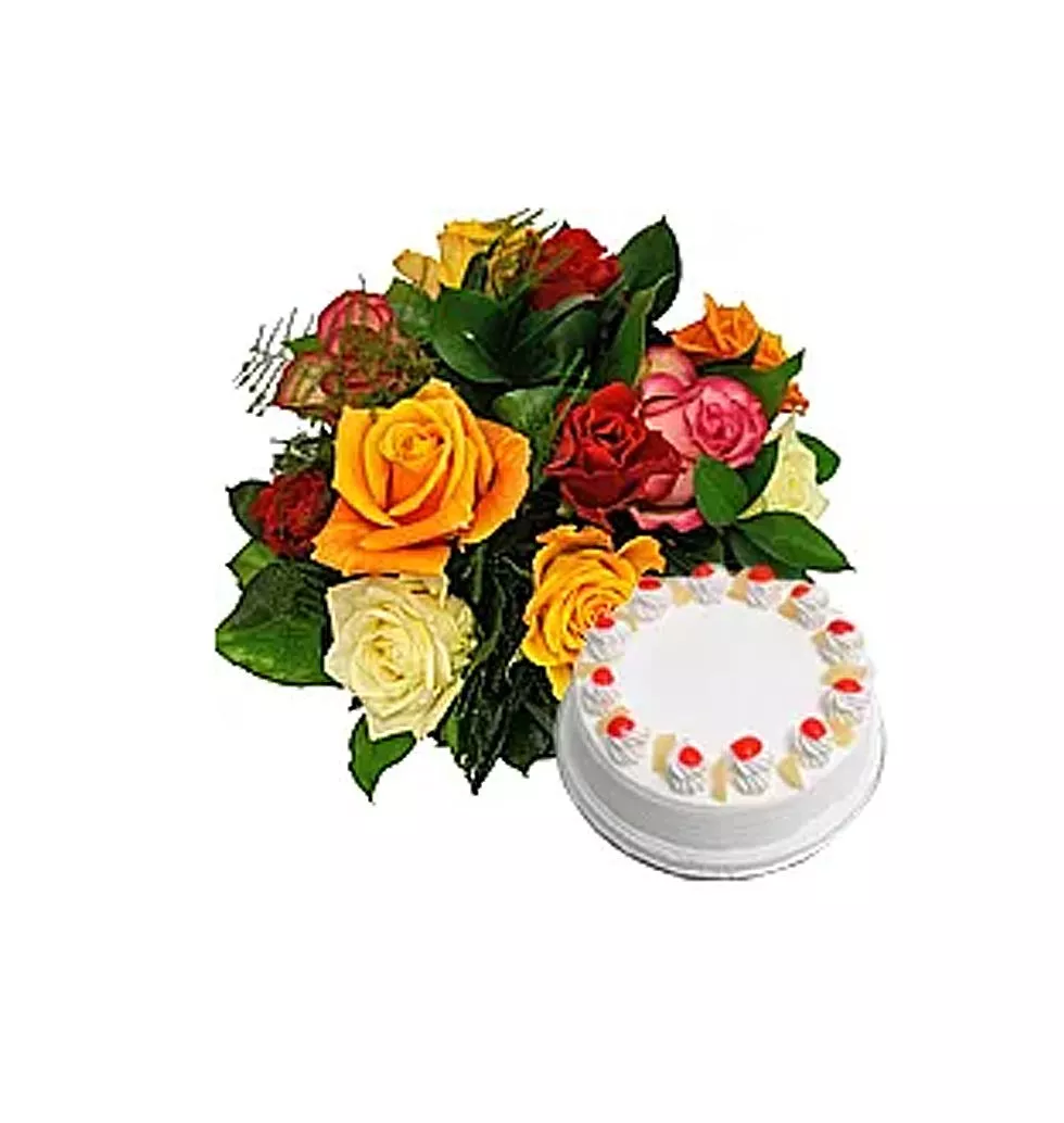 Colorful Assorted Flowers with Cake