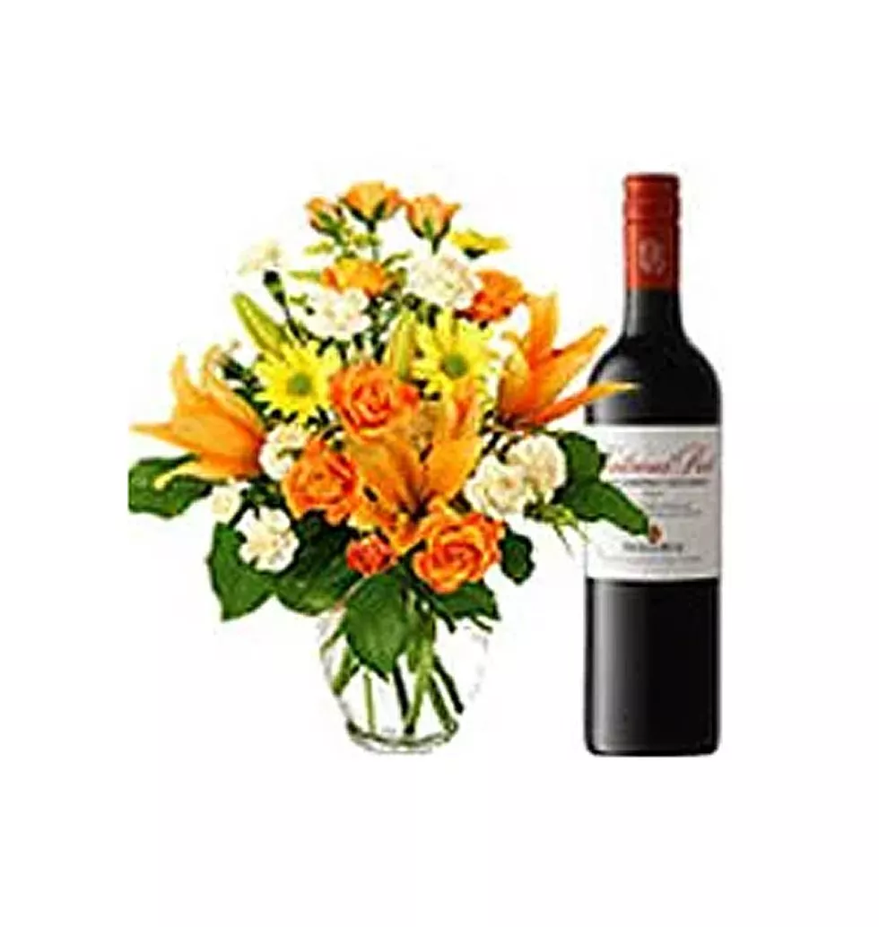 Dramatic Combo Gift of Flowers and Wine