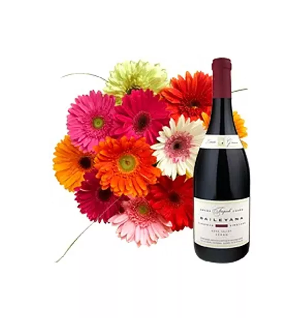 Extravagant 12 Gerberas Bouquet with a Wine Bottle
