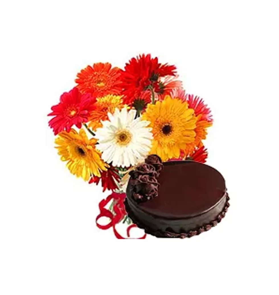 Captivating Authentic Love 12 Gerberas Bouquet with 1 Kg. Cake