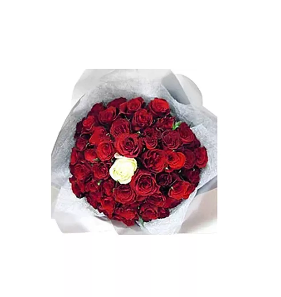 Attention-Getting 49 Long-Stemmed Red Roses, with Special 1 Long-Stemmed White Rose