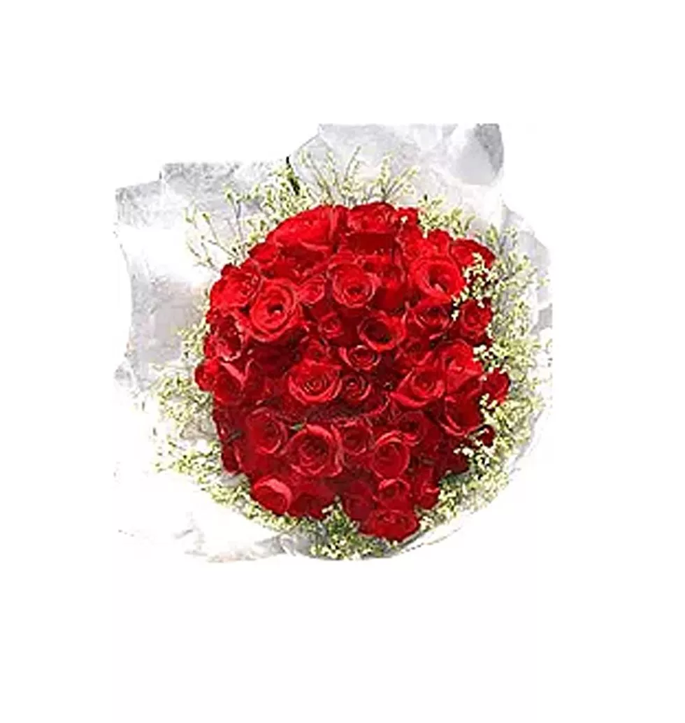 Premium Red Roses Bouquet with Green Foliage
