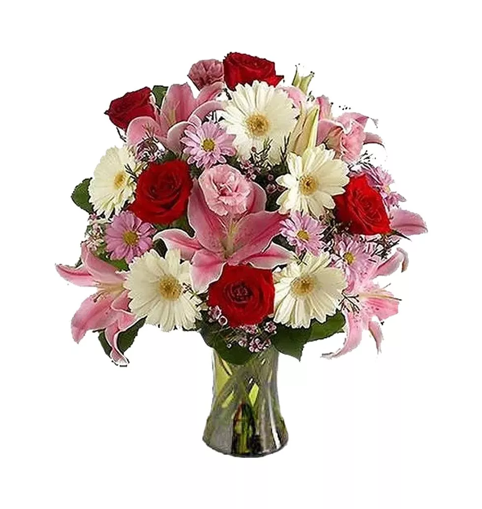 Seasonal Mixed Flowers Bouquet in Red