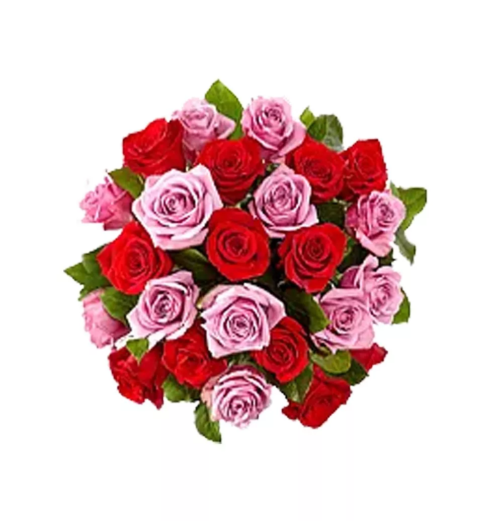 Touching Heart Bouquet of Pink and Red Fresh Roses