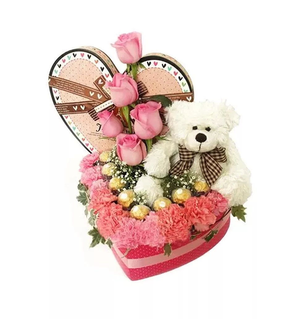 Eye-Catching Teddy Flowering Love Bouquet