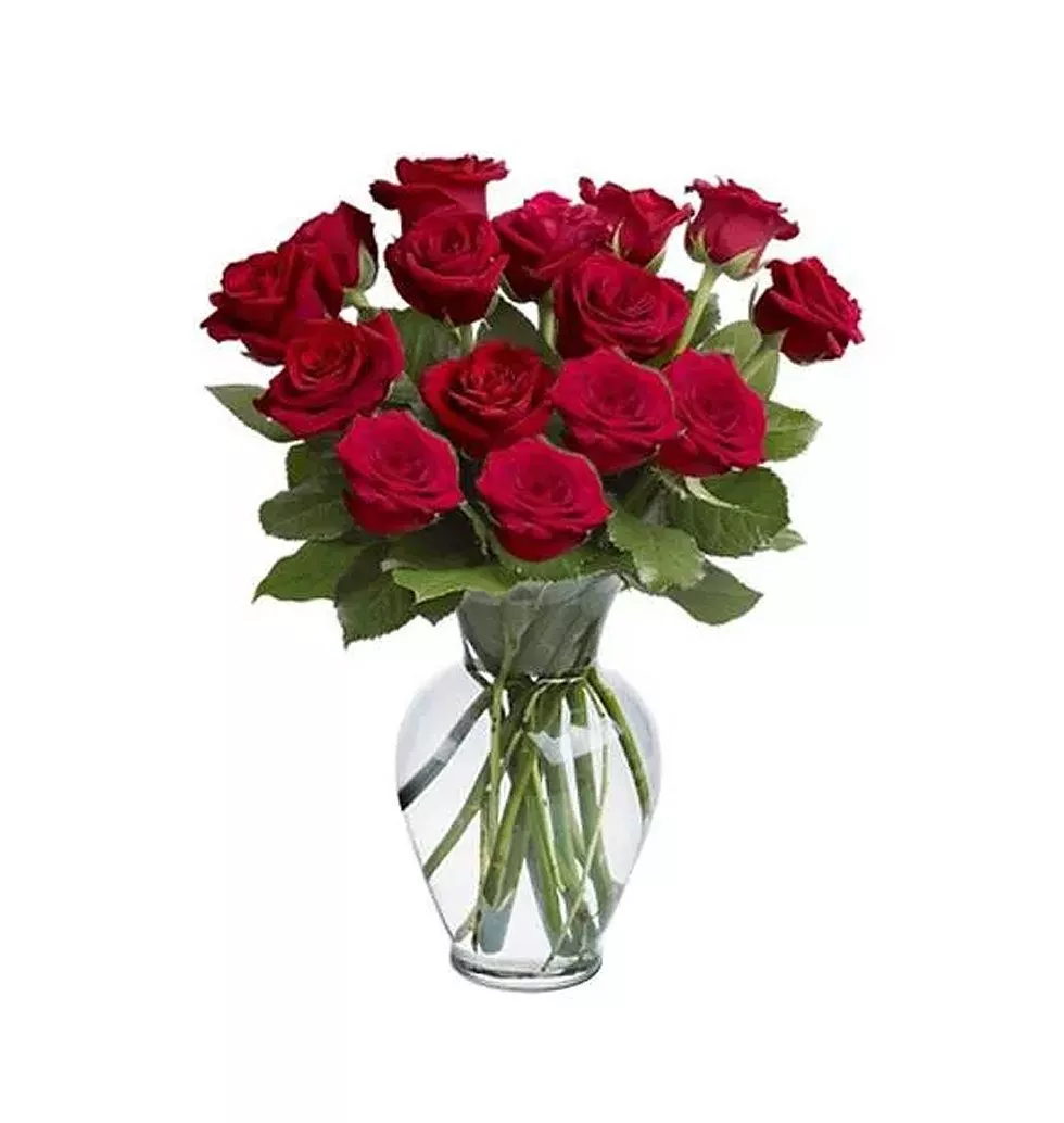 Enchanted 15 Long Stemmed Red Roses with Vase