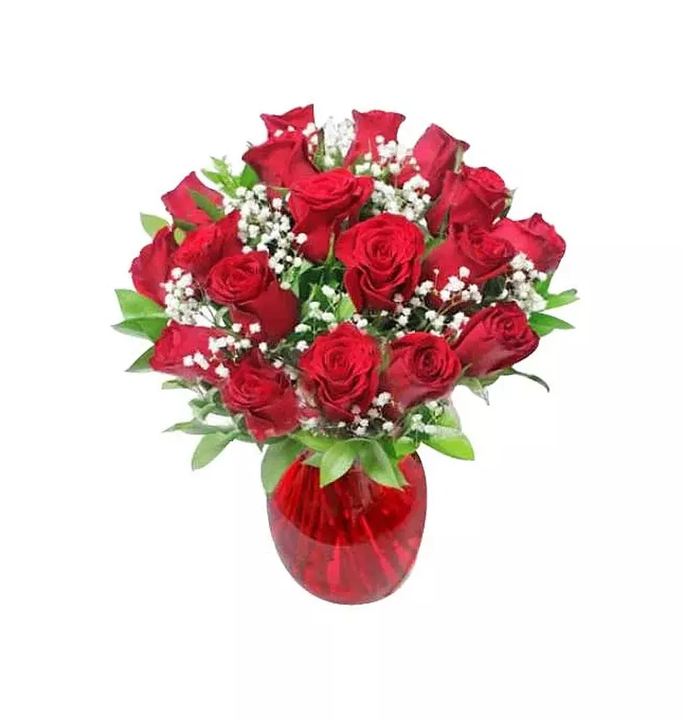 Beautiful Vase of 18 Roses Arrangement
