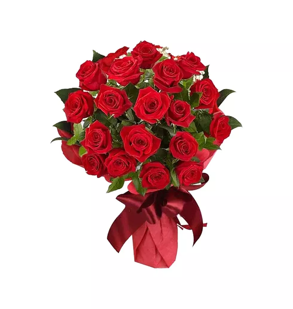 Artistic 18 Red Roses Bouquet with Heart Stick