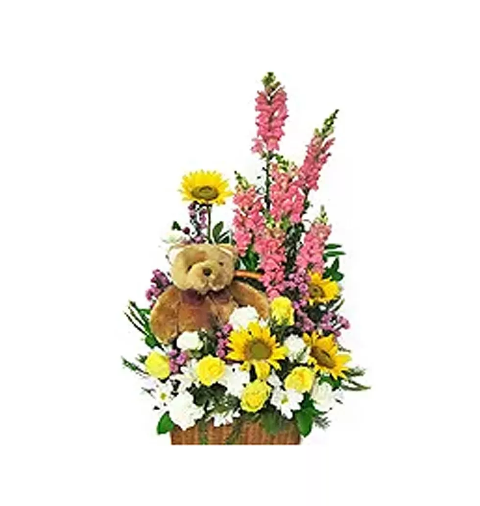 Breathtaking Floral Arrangement with Teddy with Pure Love