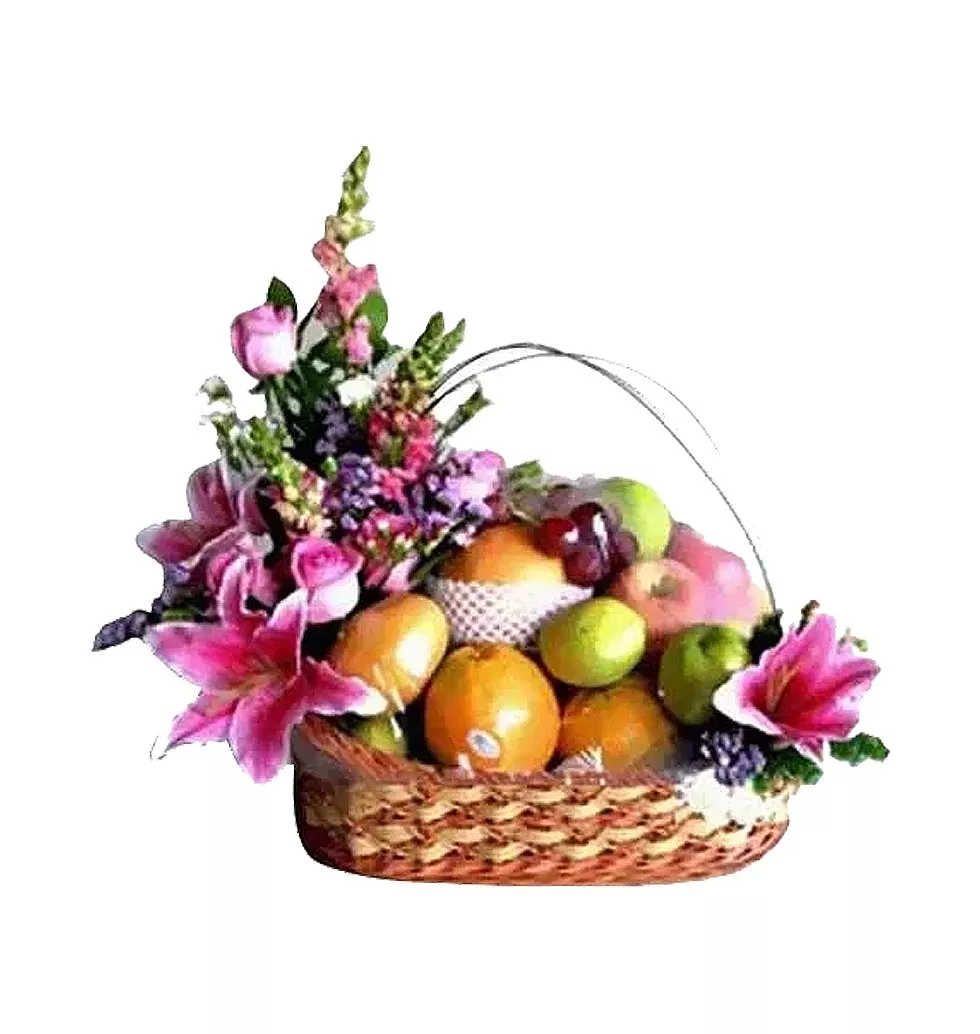 Bountiful Harvest Fruits Hamper with Flowers