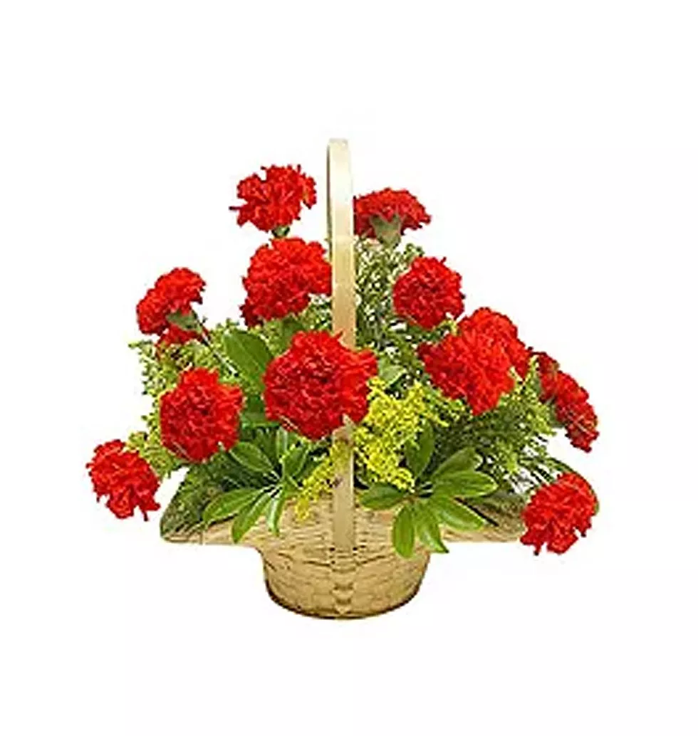 Passionate Sweet Memories with Love 12 Carnations Basket/Vase